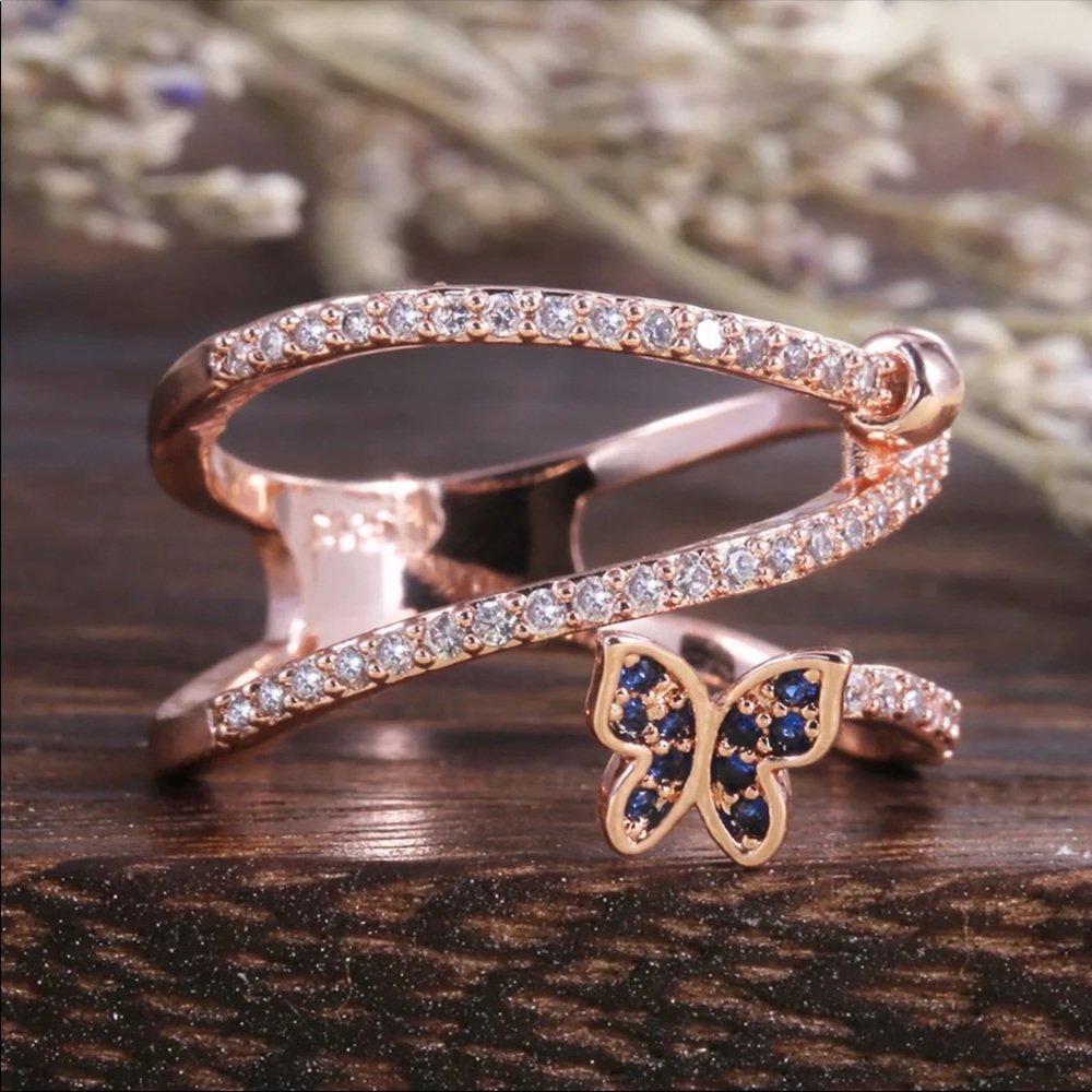 New 18K Rose Gold Butterfly Diamonds Ring - Picture 3 of 6